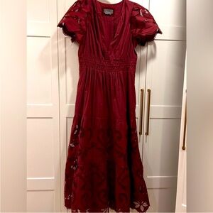 Anthropologie Somerset Burgundy cut dress with pockets